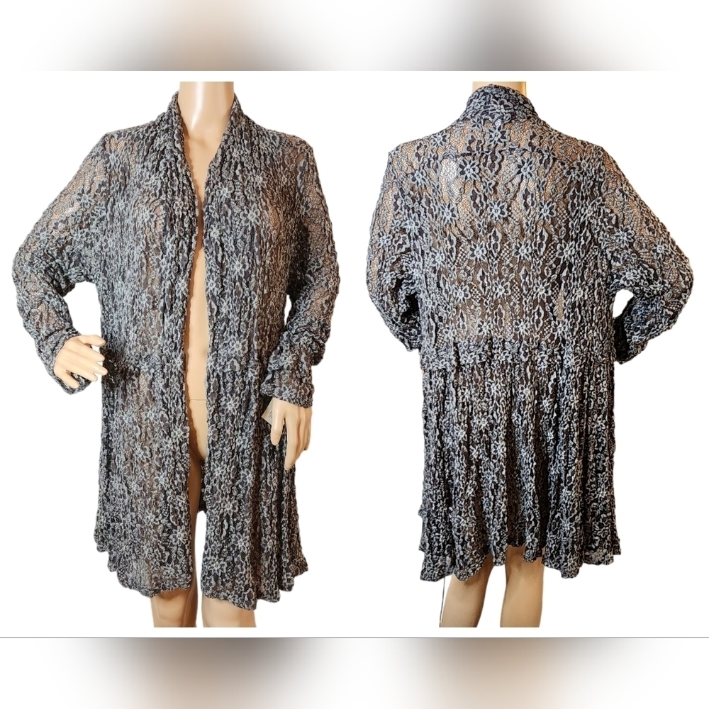NWT‎ Surrealist Stretchy Lace Knit Cardigan Jacket Grey Sheer Size 3  (Large/XL)